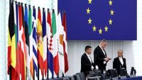 Bailiffs wait ahead a debate on preparations for the June 24-25 NATO summit in The Hague, at the European Parliament in Strasbourg, eastern France, on June 18, 2025. (Photo by FREDERICK FLORIN / AFP) (Photo by FREDERICK FLORIN/AFP via Getty Images)