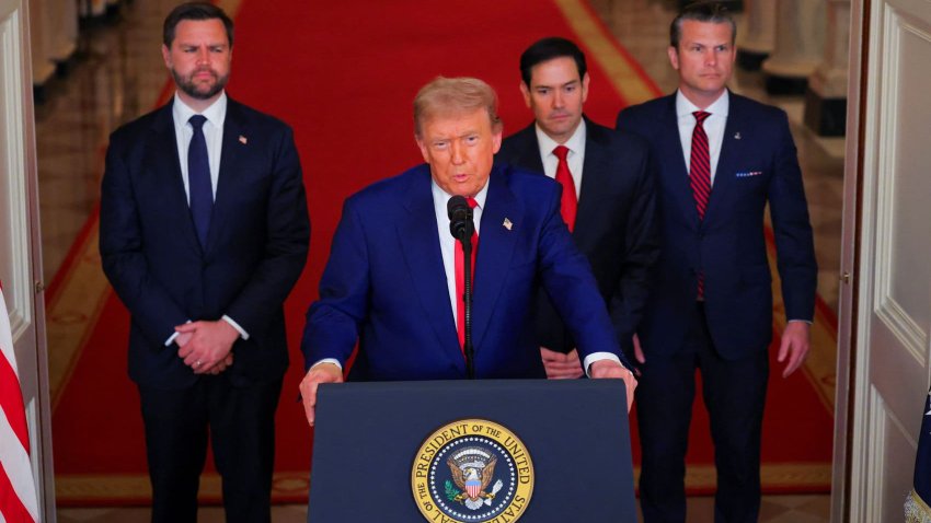 U.S. President Donald Trump delivers an address to the nation at the White House in Washington, D.C., U.S. June 21, 2025, following U.S. strikes on Iran’s nuclear facilities.