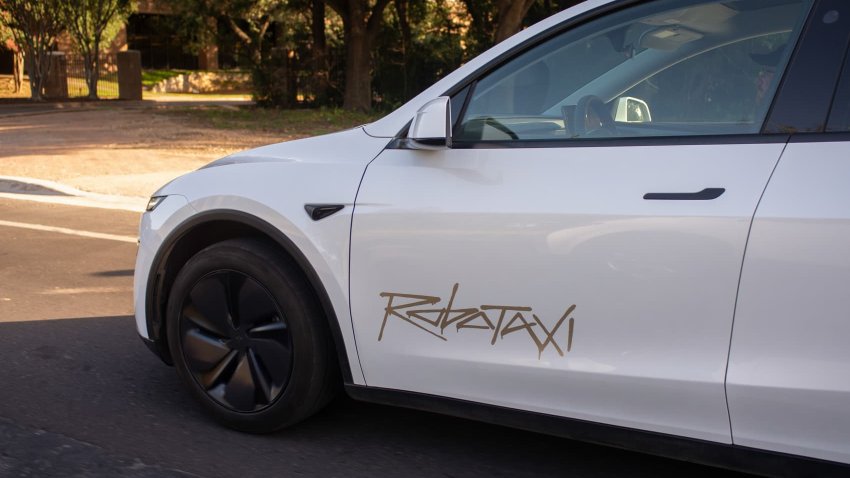 A Tesla Inc. robotaxi on Oltorf Street in Austin, Texas, US, on Sunday, June 22, 2025. T