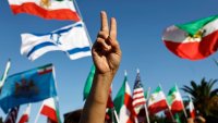 Supporters of regime change in Iran rally outside the Wilshire Federal Building on June 23, 2025 in Los Angeles, California, U.S.