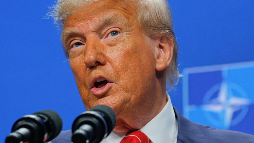 U.S. President Donald Trump speaks during a press conference, at the NATO summit in The Hague, Netherlands, June 25, 2025.