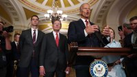 Senate Majority Leader John Thune (R-SD) speaks to reporters at Capitol Hill on June 24, 2025 in Washington.