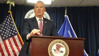U.S. Immigration and Customs Enforcement Acting Director Todd Lyons announces that his agency took nearly 1,500 immigrants into custody in Massachusetts over the month of May during a news conference at the John Joseph Moakley U.S. Courthouse in Boston, Monday, June 2, 2025.