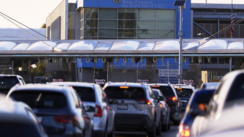 Cars waiting to cross the border