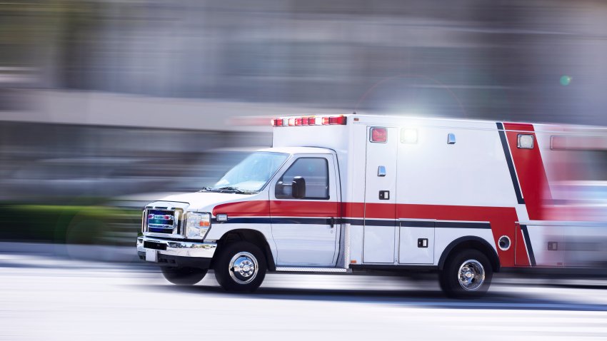 Blurred motion action view of an ambulance responding to the scene of an emergency.