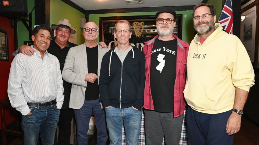 WOODLAND HILLS, CALIFORNIA – SEPTEMBER 14: (L-R) Oscar Nunez, Brian Baumgartner, Creed Bratton, Paul Lieberstein, Rainn Wilson and Andrew Buckley attend Charitybuzz Hosts Rainn Wilson And “The Office” Cast on September 14, 2024 in Woodland Hills, California.