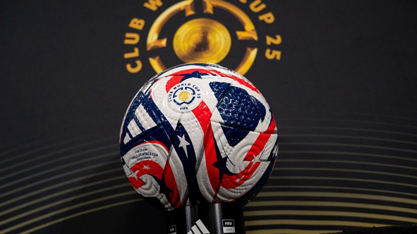 MIAMI GARDENS, FLORIDA – JUNE 13: A close up of adidas FIFA Club World Cup 2025 Soccer Ball at press conference at Hard Rock Stadium on June 13, 2025 in Miami Gardens, Florida. (Photo by Sebastian Frej/Getty Images)
