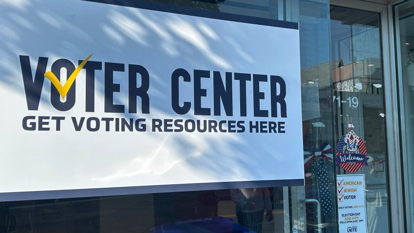 Voter Center, get voting resources here sign, Queens, New York.