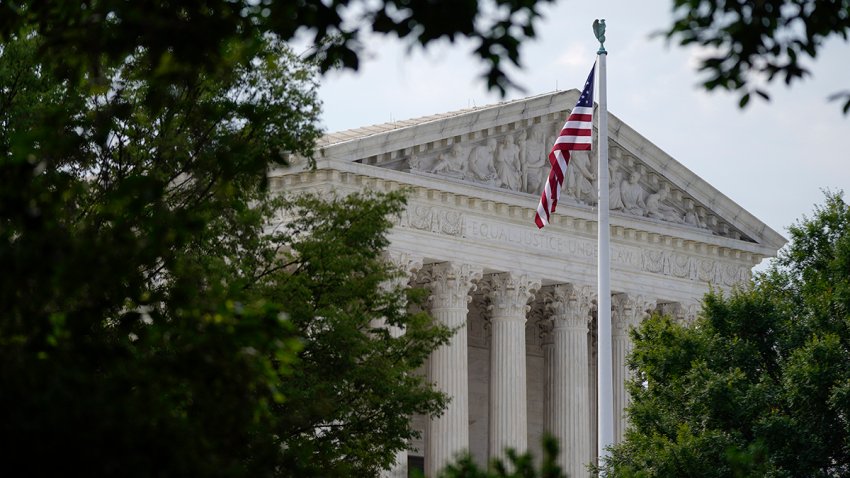 FILE - An American flag waves in front of the U.S. Supreme Court building in Washington.