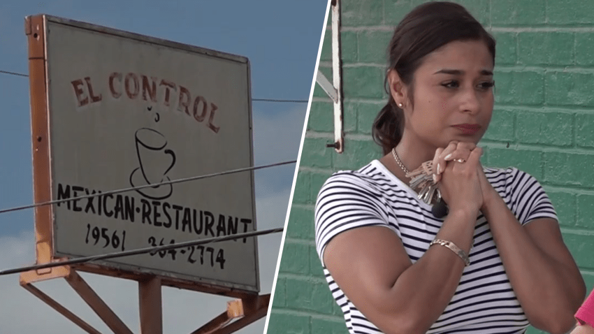 El Control Mexican Restaurant sign, left, and Sheyla Gómez, right, whose family owns the restaurant.