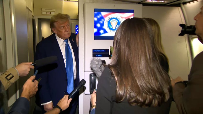 Trump speaks with reporters on AF1