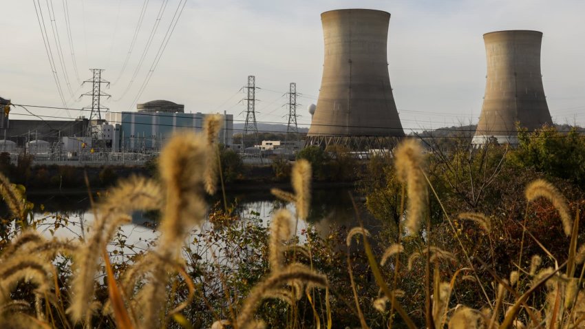 Cooling towers at the Three Mile Island nuclear power plant in Middletown, Pennsylvania, Oct. 30, 2024.