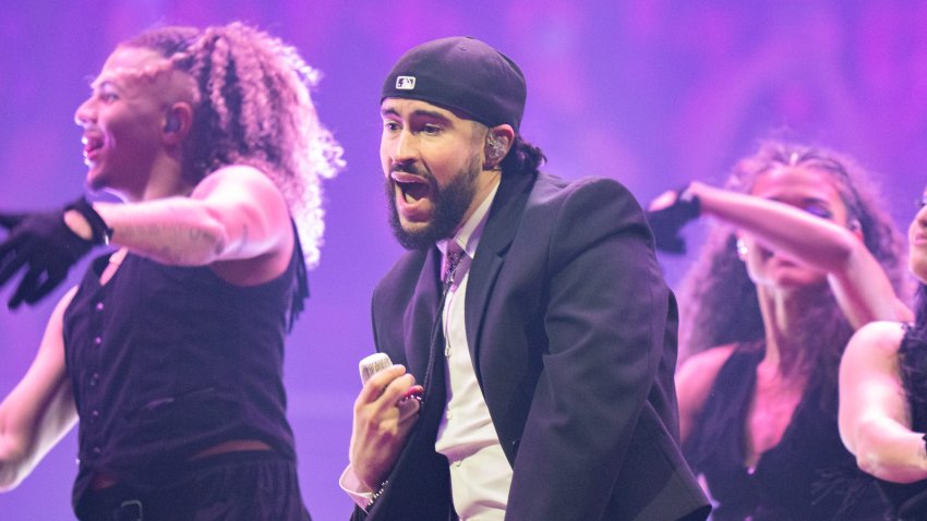 Bad Bunny performs during his Most Wanted Tour at The Moody Center Friday, April 26, 2024.