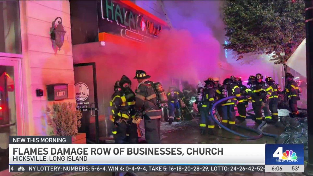 Fire tears through rows of businesses, church on Long Island – NBC New York