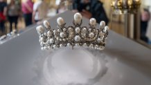 The Empress Eugénie's crown is exhibited at the Louvre Museum on April 27, 2025 in Paris.