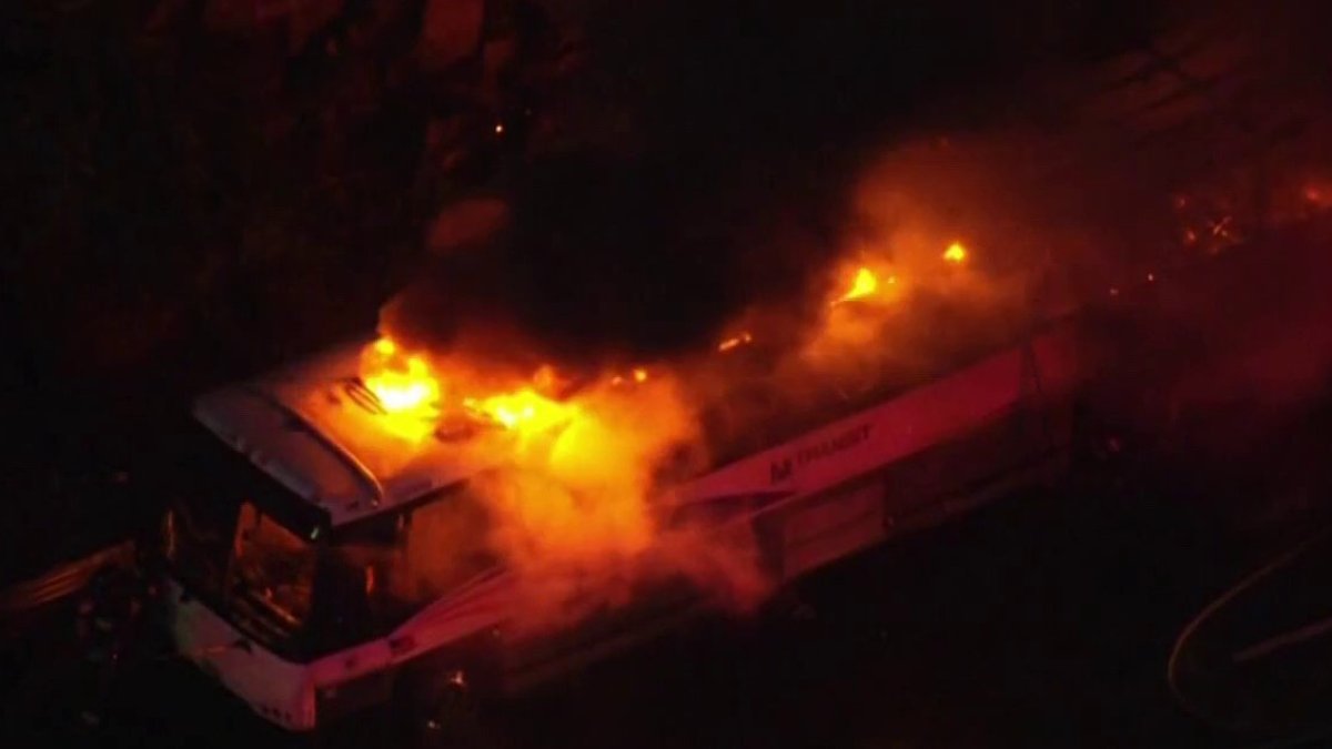 NJ Transit bus bursts into flames on Turnpike, causing major delays; no injuries