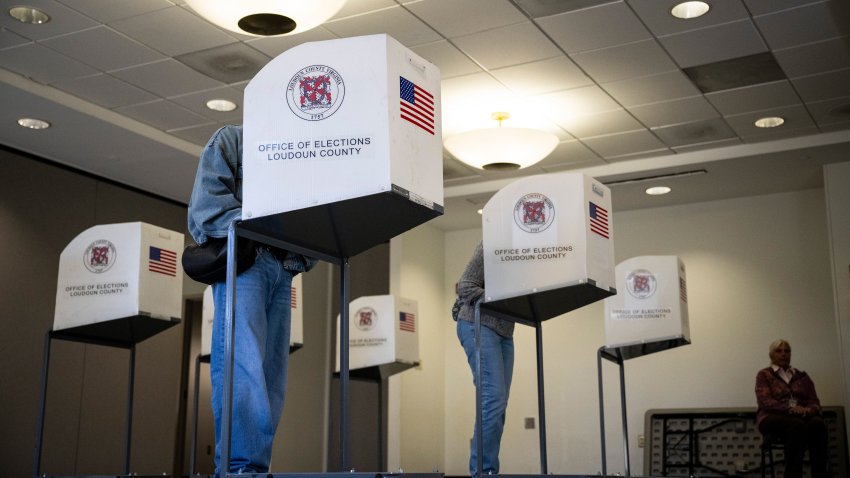 Voters cast their ballots at a polling station at the Ida Lee Recreation Center in Leesburg, Virginia