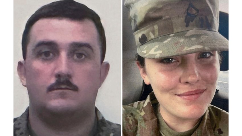 This combo from photos provided by the U.S. Attorney's Office on Thursday, Nov. 27, 2025, show National Guard members, from left, Staff Sgt. Andrew Wolfe and Specialist Sarah Beckstrom.