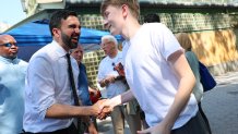 New York Mayor Zohran Mamdani, D-N.Y., greets voters in New York City on June 24.
