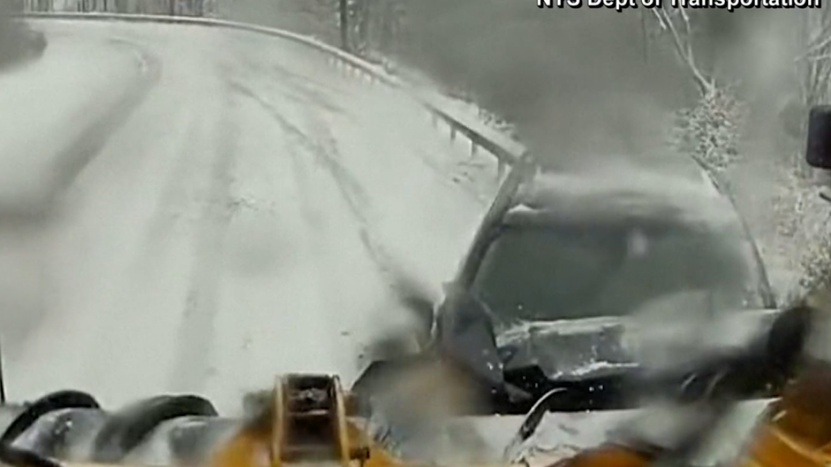 WATCH: Out-of-control car slams into New York state snowplow