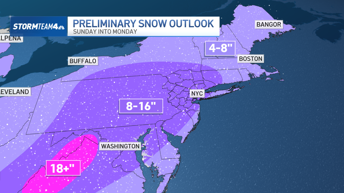 How much snow might be expected in NYC area for weekend storm? See first forecast map