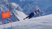 United States' Lindsey Vonn crashes during an alpine ski women's downhill race, at the 2026 Winter Olympics, in Cortina d'Ampezzo, Italy, Sunday, Feb. 8, 2026. (AP Photo/Jacquelyn Martin)
