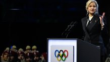 President of the International Olympic Committee (IOC) Kirsty Coventry delivers a speech during the opening ceremony of the Milano Cortina 2026 Winter Olympic Games at the San Siro stadium in Milan, northern Italy, on Feb. 6, 2026.