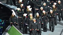 The athletes of Italy parade during the opening ceremony of the Milano Cortina 2026 Winter Olympics at Stadio San Siro on Feb. 6, 2026 in Milan, Italy.