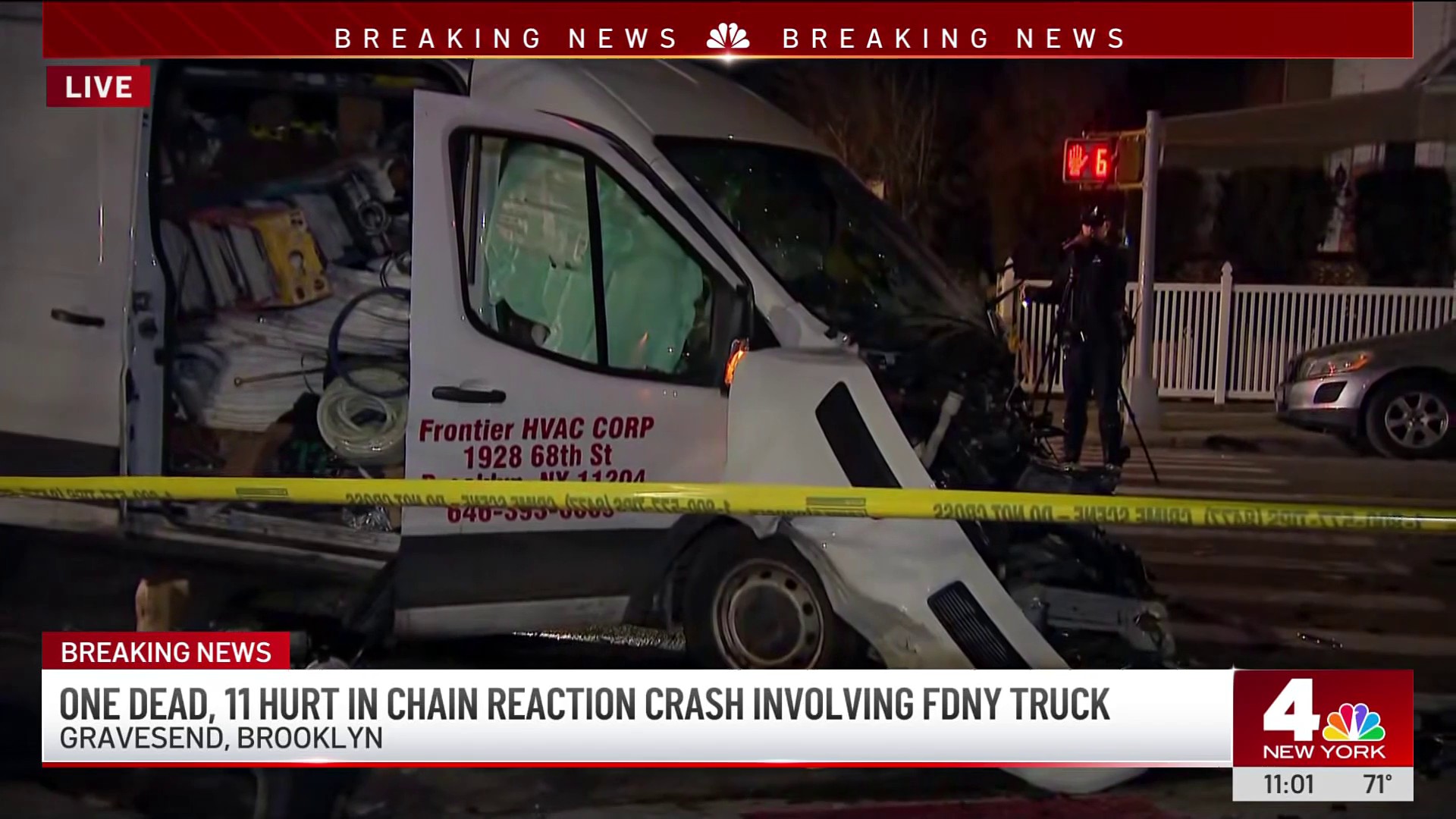 One dead, 11 hurt in chain reaction crash involving FDNY truck