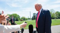 U.S. President Donald Trump speaks to the media.