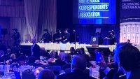 UNITED STATES – APRIL 25: Guests and armed security agents are seen during the White House Correspondents’ Association Dinner after a gunman shot an agent near the ballroom of the Washington Hilton on Saturday, April 25, 2026. (Jason Dick/CQ-Roll Call, Inc via Getty Images)
