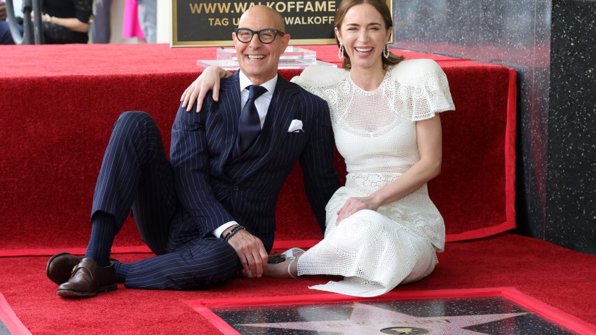 Stanley Tucci and Emily Blunt are honored with stars on the Hollywood Walk of Fame on April 30, 2026 in Hollywood.