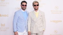 LOUISVILLE, KENTUCKY - MAY 02: (L-R) Michael Turchin and Lance Bass attend the Kentucky Derby 152 at Churchill Downs on May 02, 2026 in Louisville, Kentucky. (Photo by Daniel Boczarski/Getty Images for Churchill Downs)