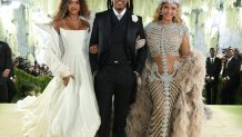 NEW YORK, NEW YORK - MAY 04: (L-R) Blue Ivy Carter, Jay-Z, and Beyoncé attend the 2026 Met Gala celebrating "Costume Art" at the Metropolitan Museum of Art on May 04, 2026 in New York City. (Photo by Kevin Mazur/MG26/Getty Images for The Met Museum/Vogue)