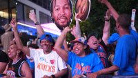 The New York Knicks fans attend a watch party for Game 1 of the Eastern Conference Finals against the Cleveland Cavaliers