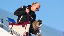 Norway's striker Erling Braut Haaland gets off the plane.