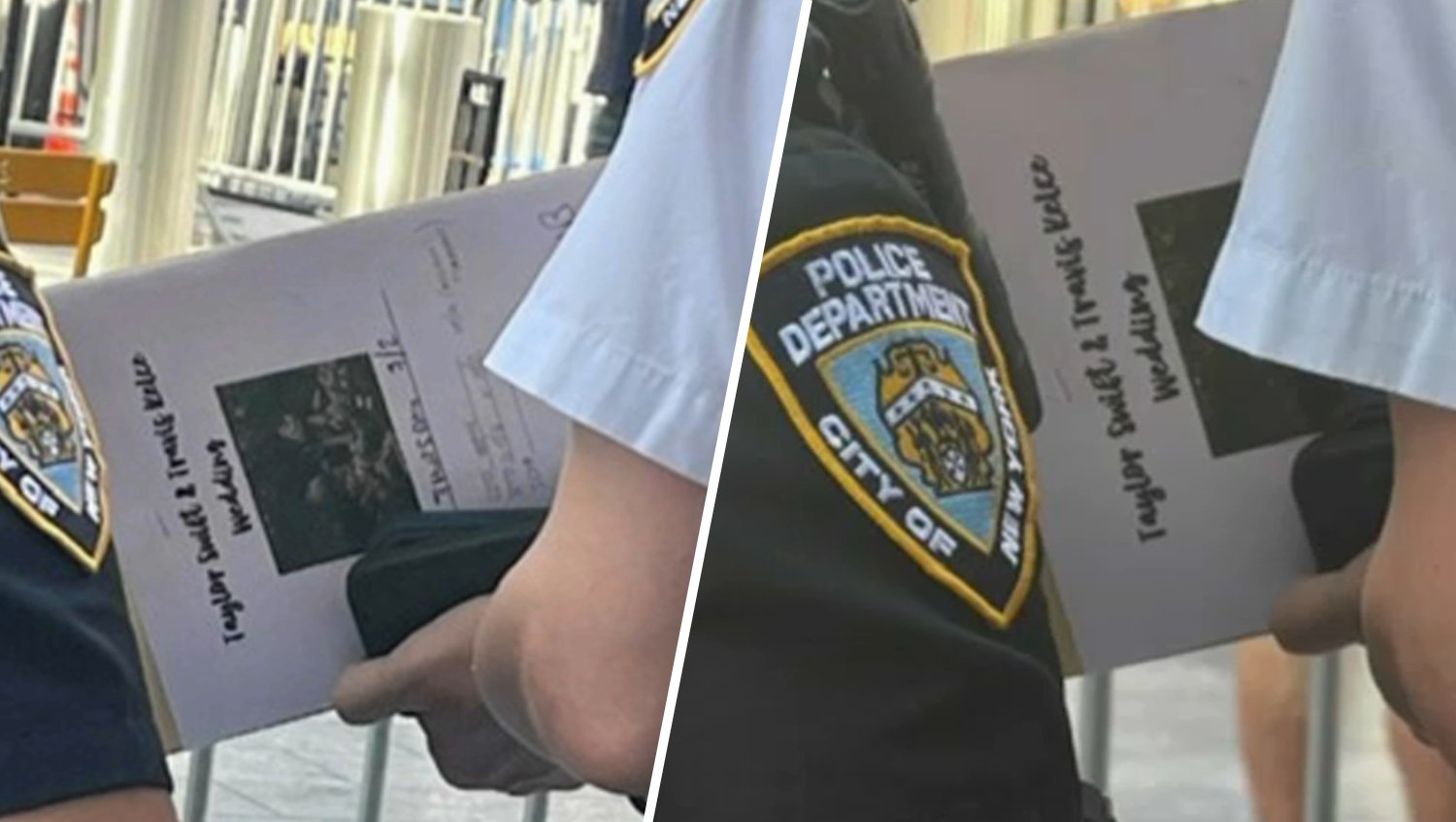 Photo shows NYPD cop with ‘Taylor Swift/Travis Kelce wedding' folder outside MSG
