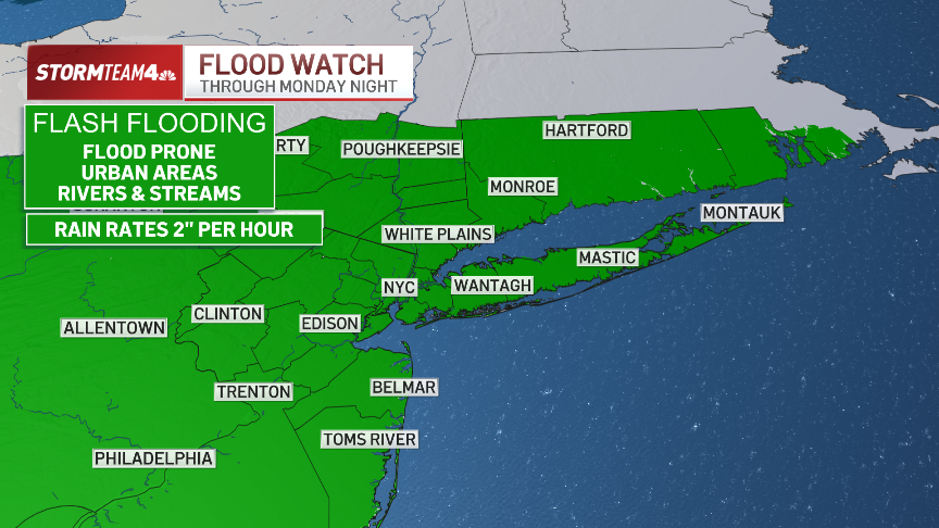 NYC flood watch in effect with heavy rain in forecast – NBC New York