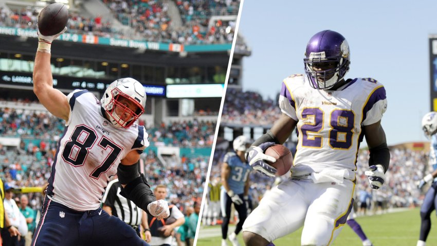 Split image of Rob Gronkowski and Adrian Peterson