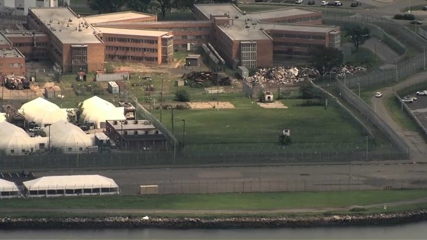 The outdoor recreation area outside the Eric M. Taylor Center (EMTC), a jail facility on Rikers Island.