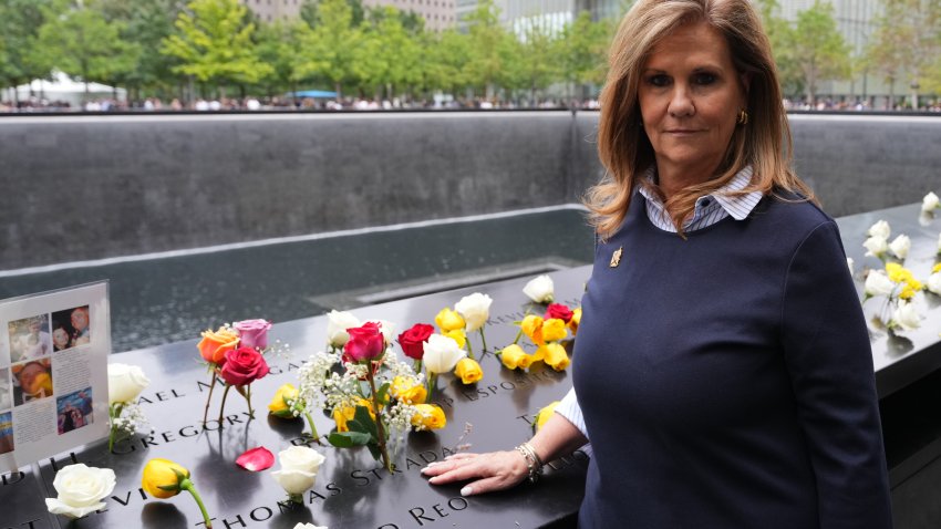 Terry Strada, national chair of 9/11 Families United, stands near her husband’s name during the 25th anniversary commemoration ceremony at the National 9/11 Memorial and Museum in New York, US, on Friday, Sept. 11, 2026. Families and officials returned to the World Trade Center site on Friday to mark the 25th anniversary of the terrorist attacks on the United States on Sept. 11, 2001.