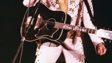 Elvis Presley performs circa 1975.