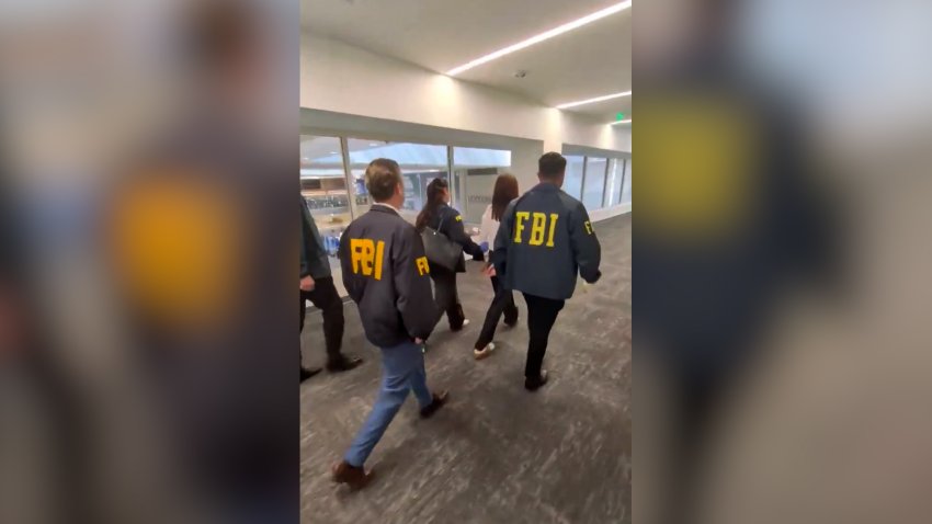 A screenshot from a video posted by First Assistant U.S. Attorney for the Central District of California Bill Essayli showing the arrest of Wanying Zhang.