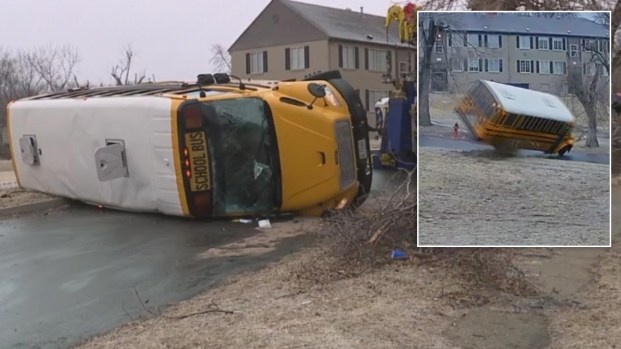 [NATL] School Bus Flips on Icy Kansas City Road