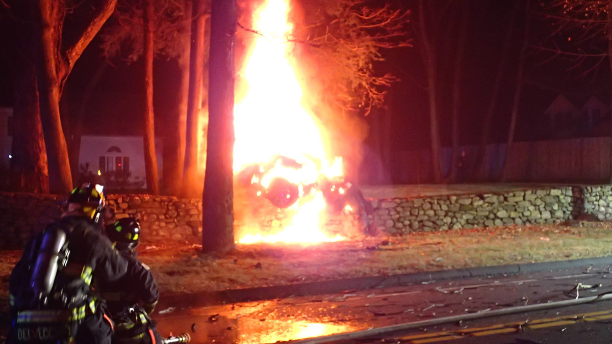 Flaming Vehicle Found Perched Atop Stone Wall in Connecticut